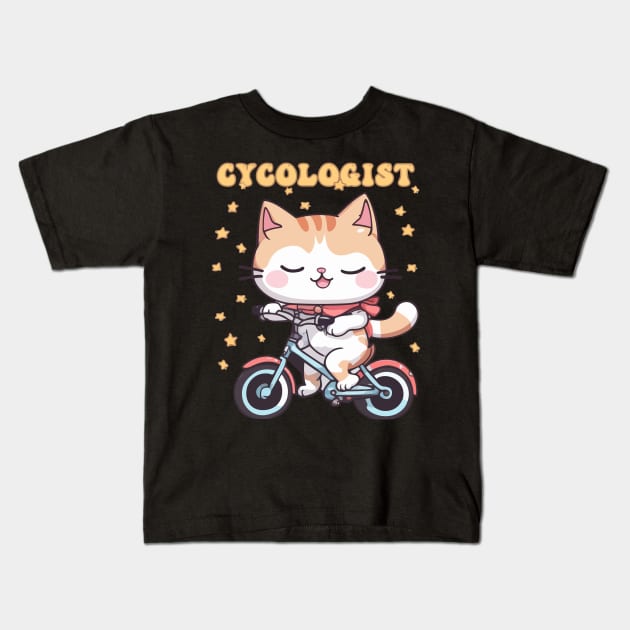 Cycologist Cat Riding Bike - Funny and Cute Biking Enthusiast Kids T-Shirt by Rishirt